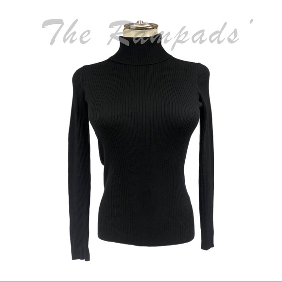 Black Ribbed Talbots Turtleneck Sweater Size Petite Small - Picture 1 of 7